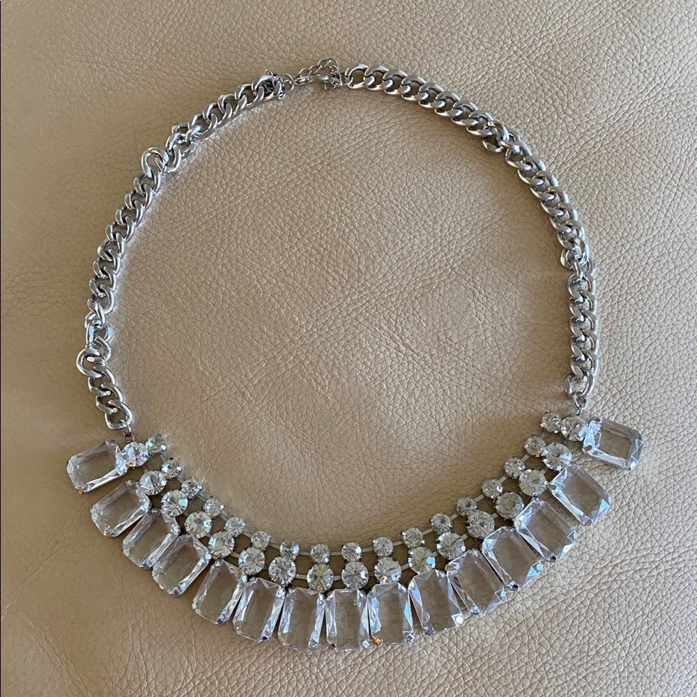 Diamond + Crystal Silver Bib Statement Necklace - image 1